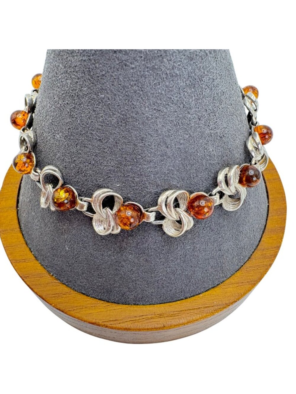Amber Interlocking Station Bracelet Sterling Silver 925 Size 7.5" Length